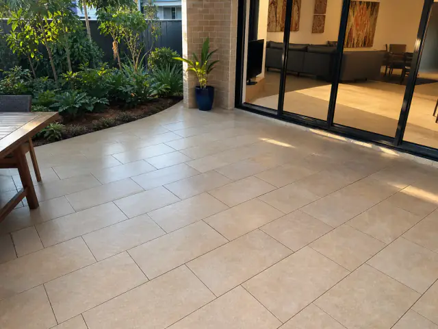 Freshly pressure-cleaned Brisbane patio pavers with a clean finished surface after the job is complete