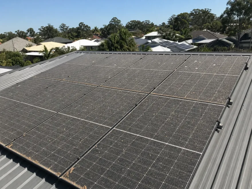 Dust and grime on solar panels before cleaning